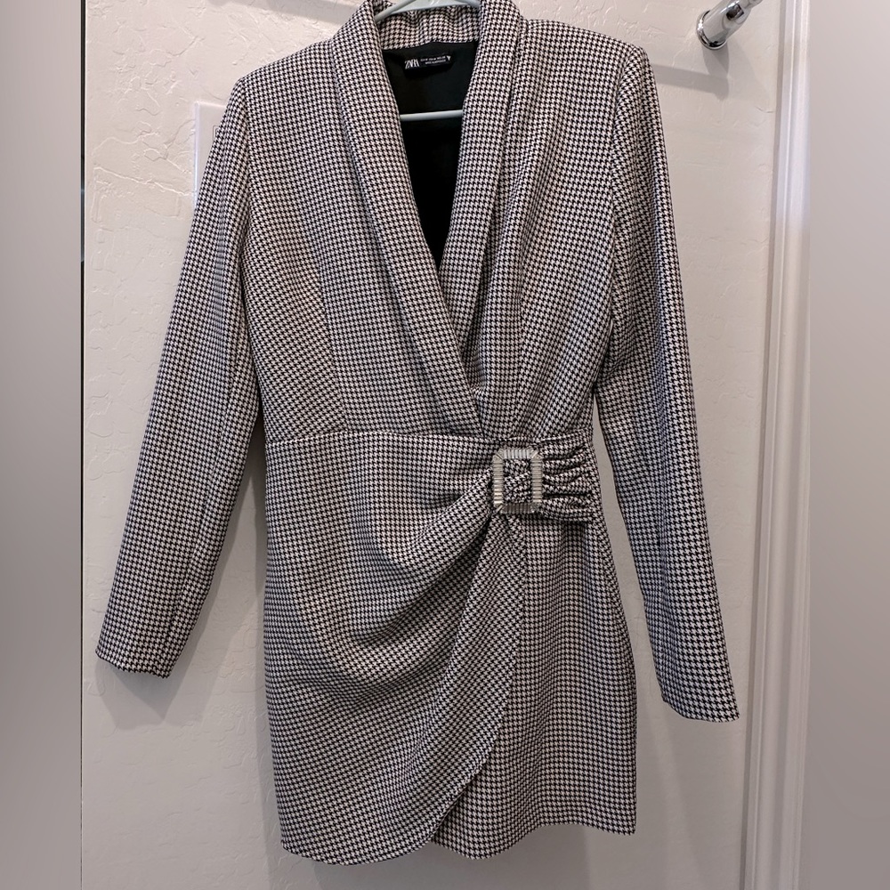 Zara Houndstooth Blazer Dress